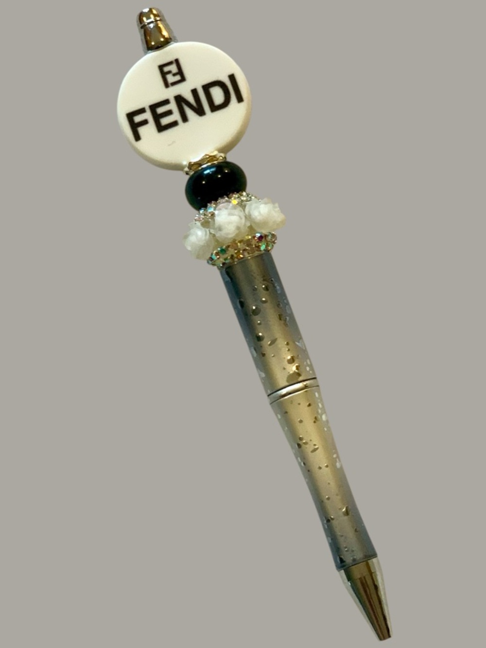 Fashion Logo Handmade Beaded Pen with White & Gold Accents